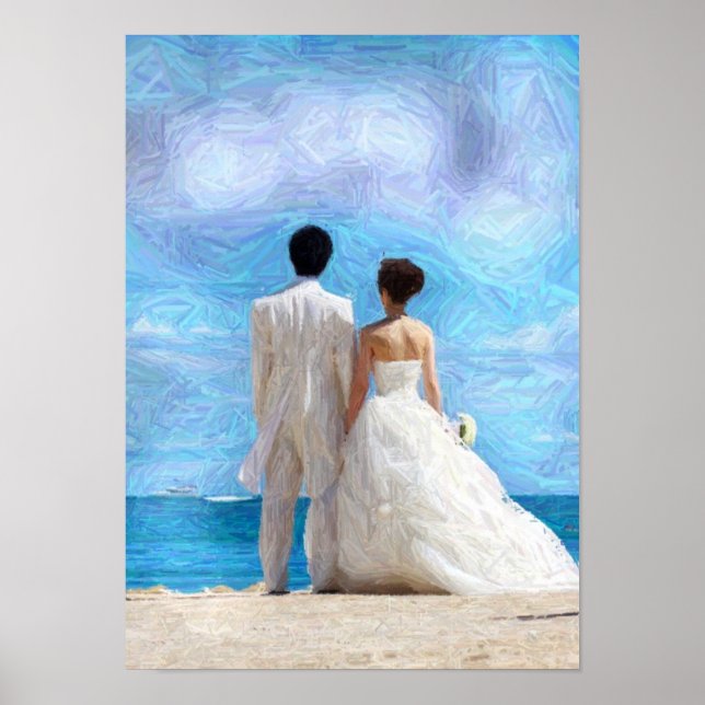 Beach Couple Wedding Digital Art Poster (Front)