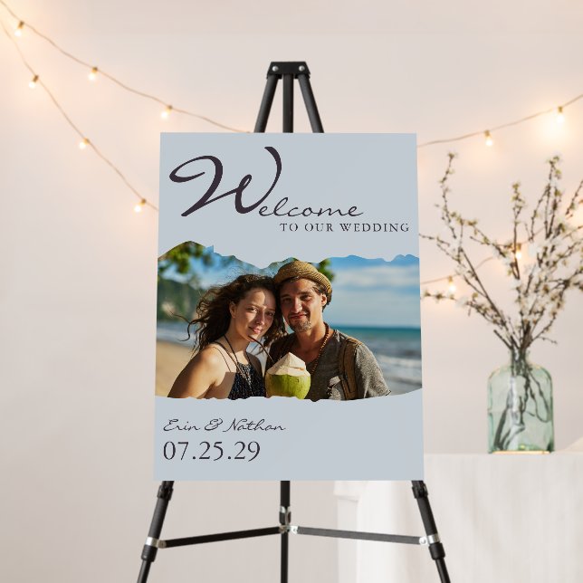 Beach Couple Wedding Welcome Sign (In Situ (Stand))