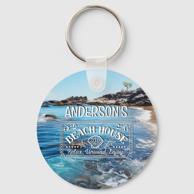 beach Cove Painting Your Adventure Begins Keychain (Front)
