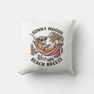 Beach Cow Shirt Vintage Summer Farm Animal Art Throw Pillow