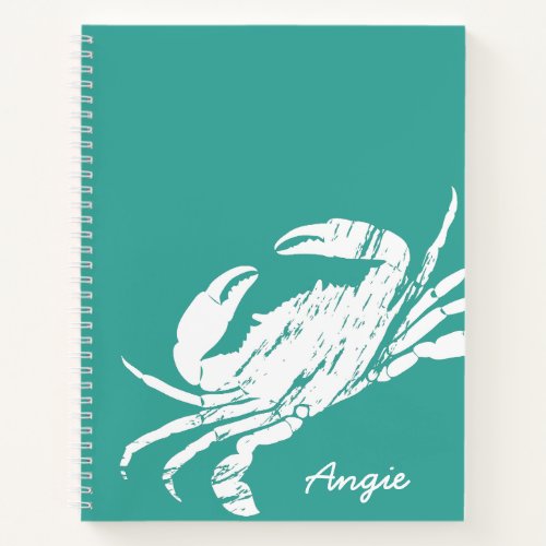 Beach Crab Blue White Personalized Notebook