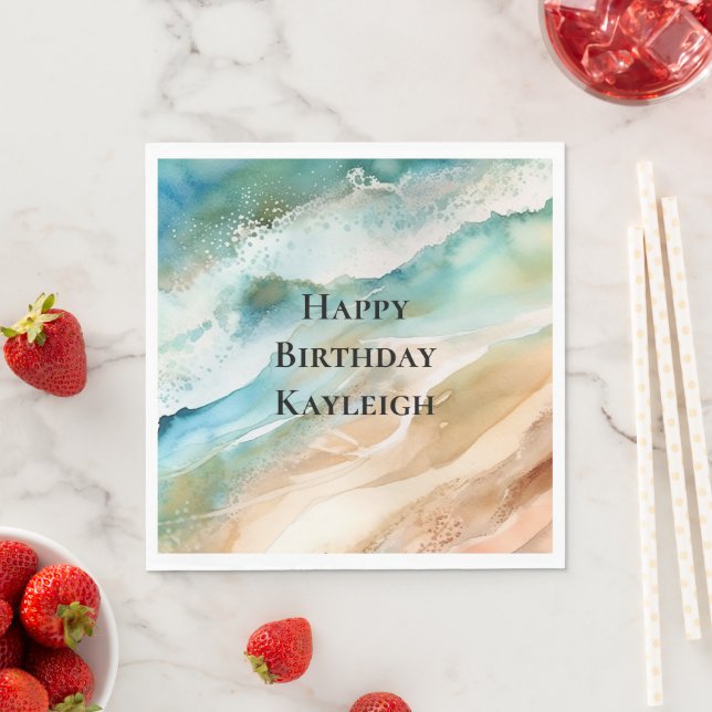 Beach Cream Aqua Ocean Birthday Napkins (Insitu)
