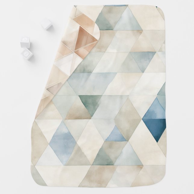 Beach Cream Blue Abstract Triangles Baby Blanket (In Situ)