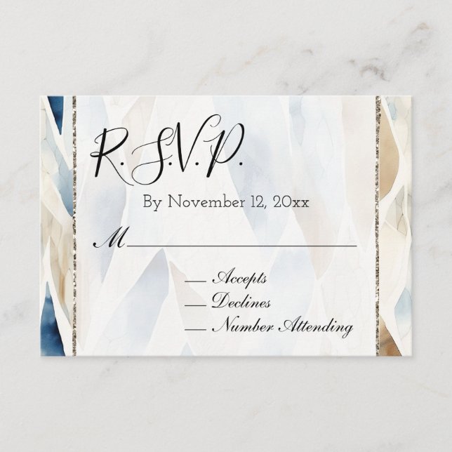 Beach Cream Blue Abstract Wedding RSVP Enclosure Card (Front)