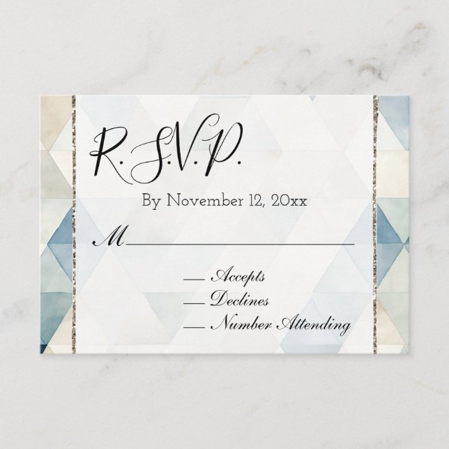 Beach Cream Blue Triangles Wedding RSVP Enclosure Card (Front)