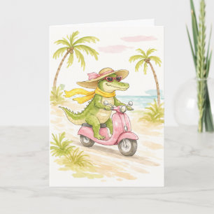 Beach Crocodile Watercolor Note Card