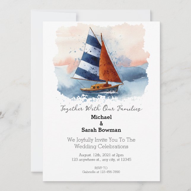 Beach Cruise Boat Wedding invitation  (Front)