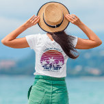 Beach Cruise Custom Family Reunion Pocket Women's T-Shirt<br><div class="desc">Cool matching family vacation t-shirts for a dad, mom, sister, and brother to wear on an island cruise. Features beautiful palm trees in front of a pretty pink beach sunset. Perfect custom tees for your summer trip to the sea. Customize with your name on the front and family reunion text...</div>