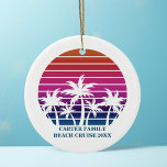 Beach Cruise Family Reunion Sunset Vacation Custom Ceramic Ornament<br><div class="desc">Cool custom beach sunset keepsake ornament for a destination wedding or family trip to an island. Cute personalized bridal party presents or family reunion gifts featuring a pretty pink background in front of beautiful palm trees.</div>