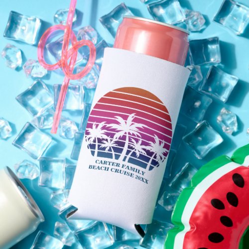 Beach Cruise Family Reunion Sunset Vacation Custom Seltzer Can Cooler