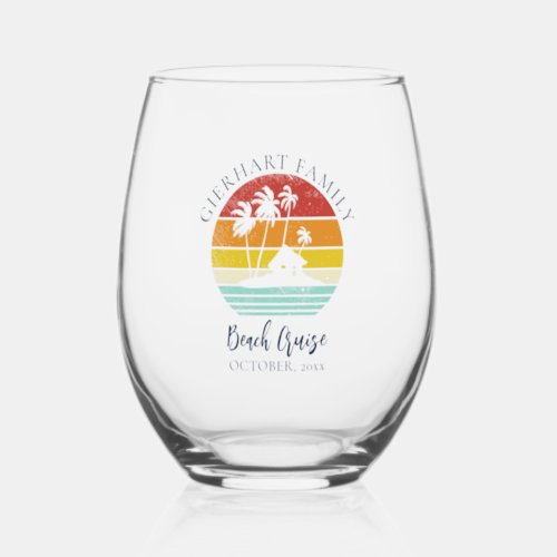 Beach Cruise Family Vacation Matching Stemless Wine Glass