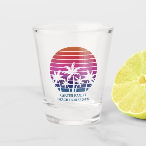 Beach Cruise Pink Palm Tree Custom Family Vacation Shot Glass