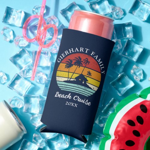 Beach Cruise Retro Family Reunion Coastal Vacation Seltzer Can Cooler