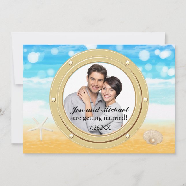Beach Cruise Shell Wedding Port Photo Invitation (Front)