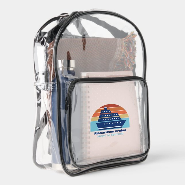 Beach Cruise Ship Sunset Personalized Clear Backpack (Right)