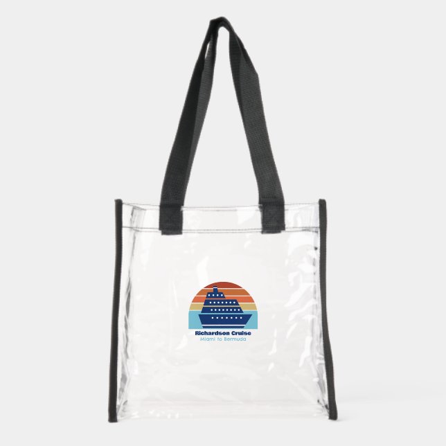 Beach Cruise Ship Sunset Personalized Clear Tote Bag (Front)