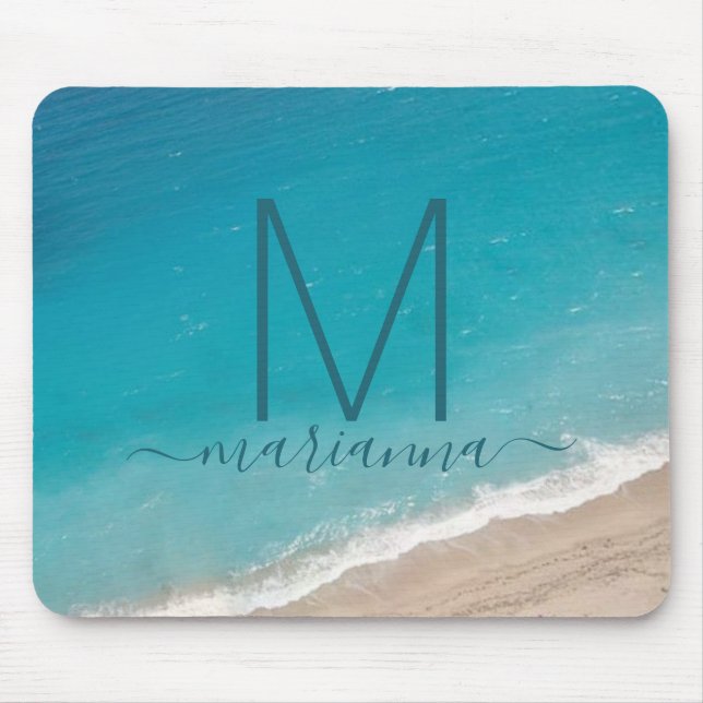 Beach Custom Photo Personalized Name Monogram Mouse Pad (Front)