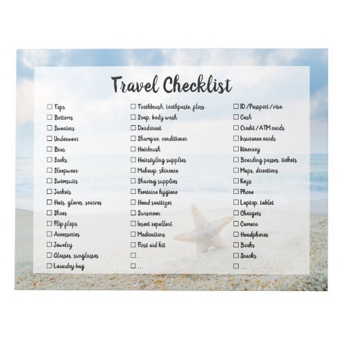 Beach Customizable Travel Packing List Checklist N Notepad