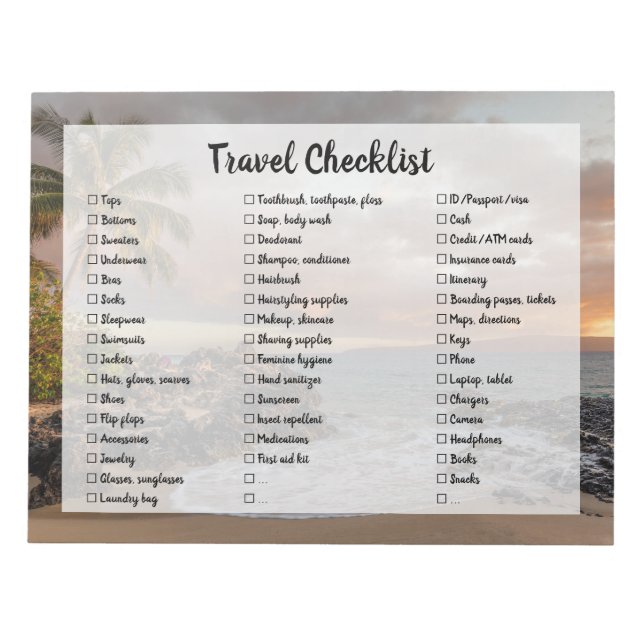 Beach Customizable Travel Packing List Checklist Notepad (Front)