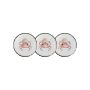 Beach Cute Pink Smiling Crab with Hat Golf Ball Marker