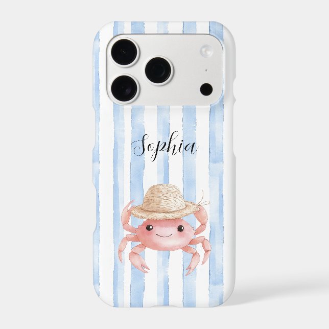 Beach Cute Pink Smiling Crab with Hat iPhone Case (Back)