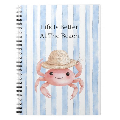 Beach Cute Pink Smiling Crab with Hat Notebook