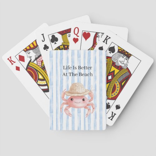 Beach Cute Pink Smiling Crab with Hat Poker Cards