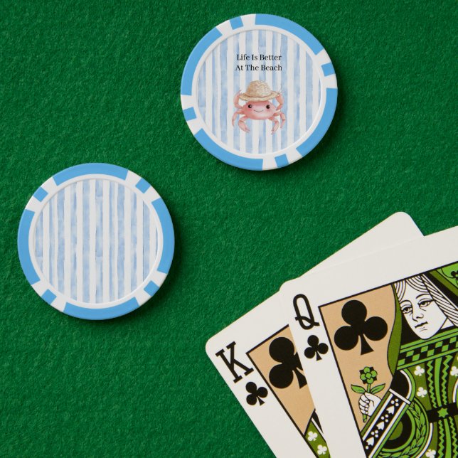 Beach Cute Pink Smiling Crab with Hat Poker Chips (Poker Table (Double))
