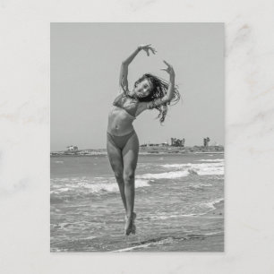 Beach Dancer B&W photo postcard