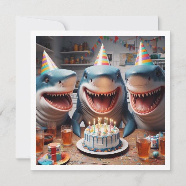 Beach day, birthday party on beach, shark birthday invitation (Front)