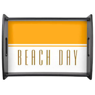 BEACH DAY Bright Golden Yellow White Color Block Serving Tray
