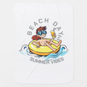 Beach Day Cartoon Character on Inflatable Ring Baby Blanket