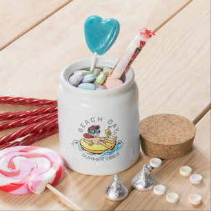 Beach Day Cartoon Character on Inflatable Ring Candy Jar