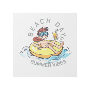 Beach Day Cartoon Character on Inflatable Ring Gallery Wrap