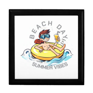 Beach Day Cartoon Character on Inflatable Ring Gift Box