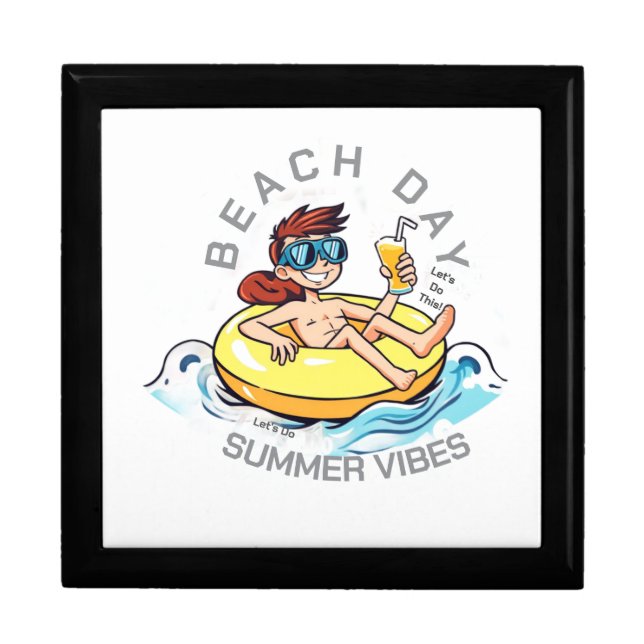 Beach Day Cartoon Character on Inflatable Ring Gift Box (Front)