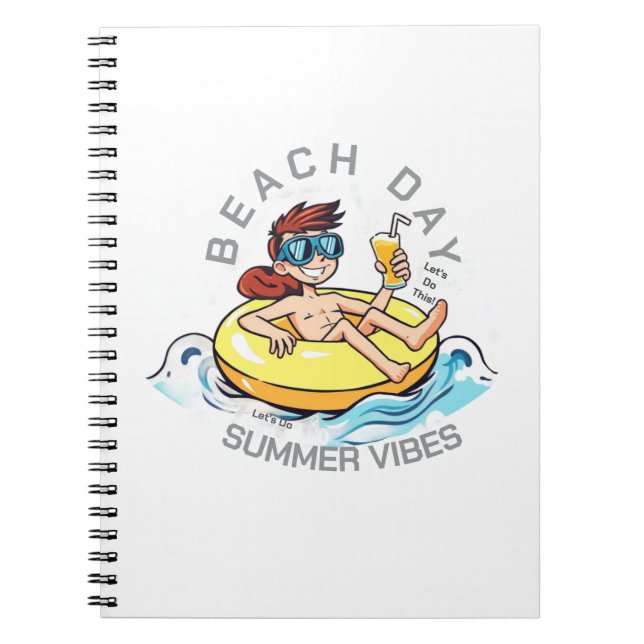 Beach Day Cartoon Character on Inflatable Ring Notebook (Front)