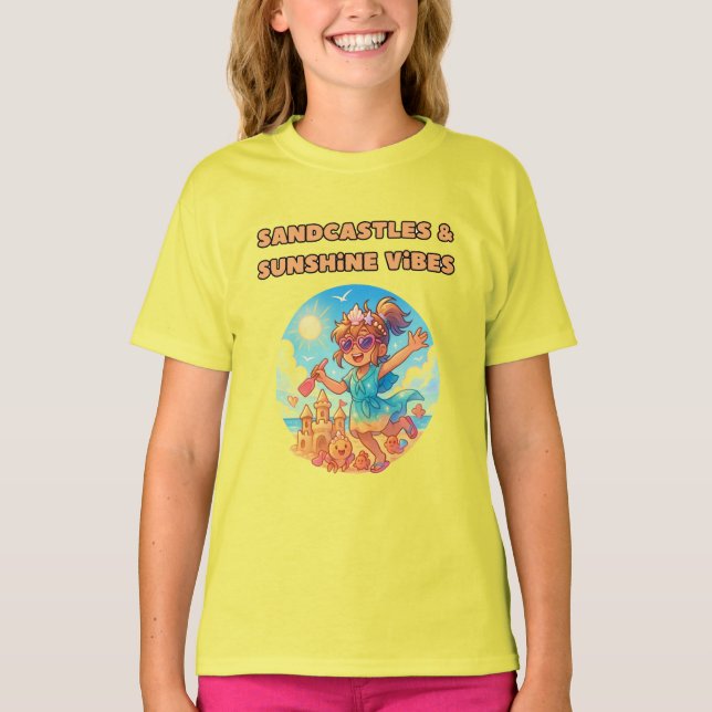 beach day cartoon girls shirt (Front)