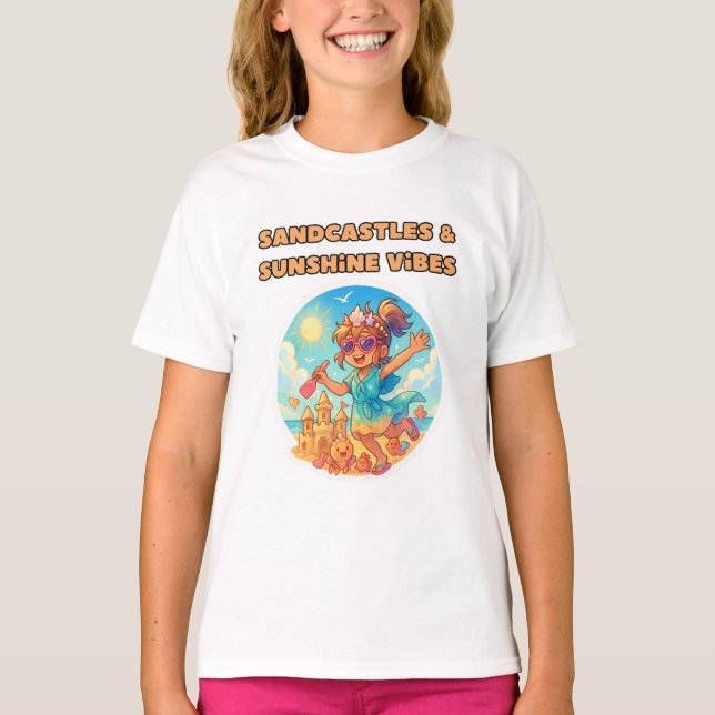 beach day cartoon girls shirt (Front)
