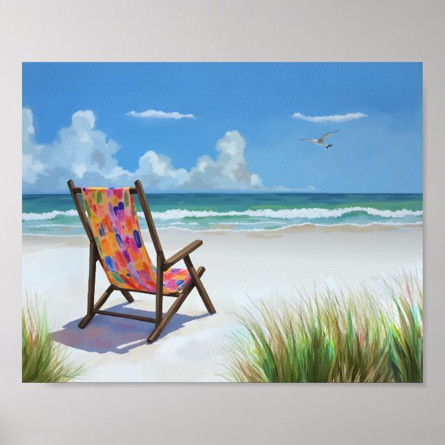 Beach Day Colorful Oil Painting Poster (Front)