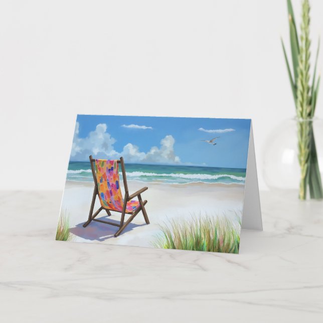 Beach Day Colorful Oil Painting Thank You Card (Front)