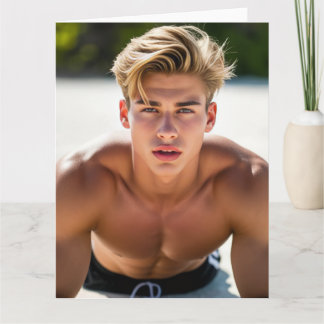 Beach Day Crush - Shirtless Blond Male Card