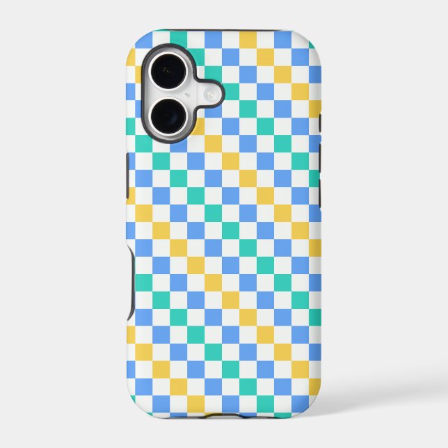 Beach day diagonal checkerboard pattern iPhone case (Back)