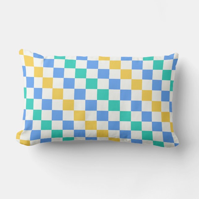 Beach day diagonal checkerboard pattern lumbar pillow (Front)