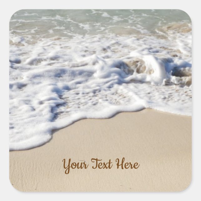 Beach Day Ocean Waves Custom Text Square Sticker (Front)