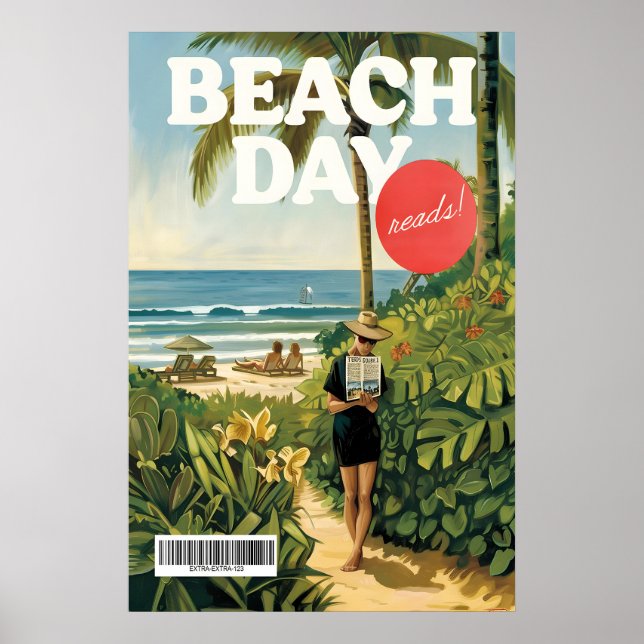 Beach Day Reads Art Print Summer Coastal Wall (Front)