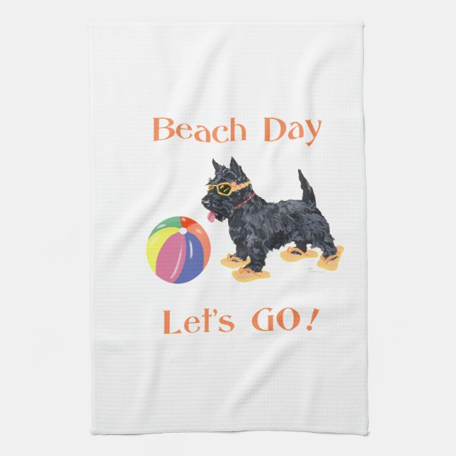Beach Day Scottie Dog Kitchen Towel (Vertical)