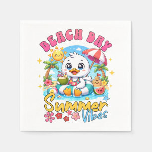 Beach Day Summer Vibes Cute Duck Tropical Vacation Napkins