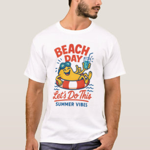 Beach Day Summer Vibes Fun Cartoon Illustration T-Shirt