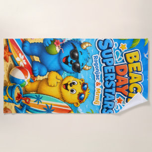 Beach Day Superstars Colorful Monster Summer Fun Towel